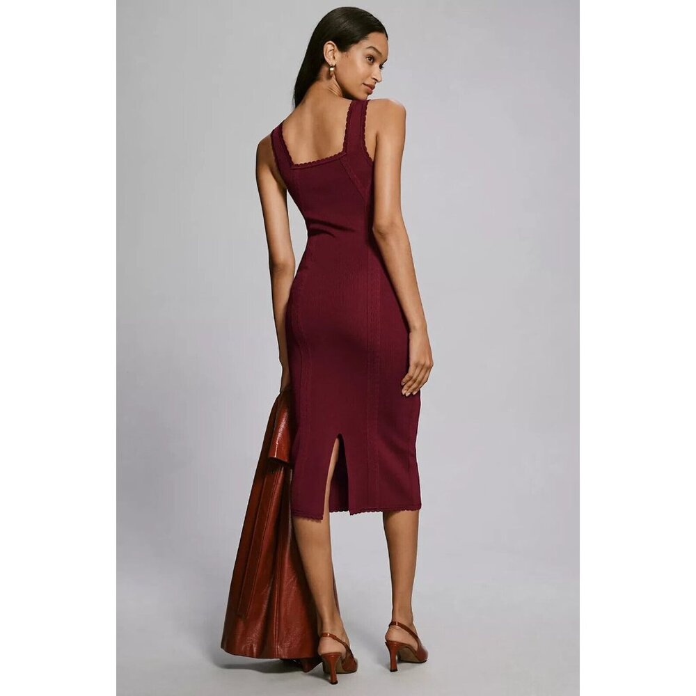 By Anthropologie Slim Square-Neck Sleeveless Midi Jumper Dress in Wine Size S - Picture 2 of 10